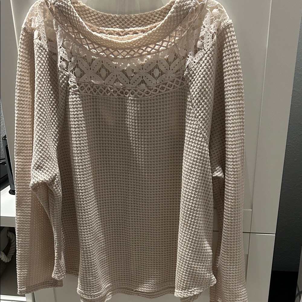 Maurices Cream Crochet Yoke Long Sleeve Knit Top XL